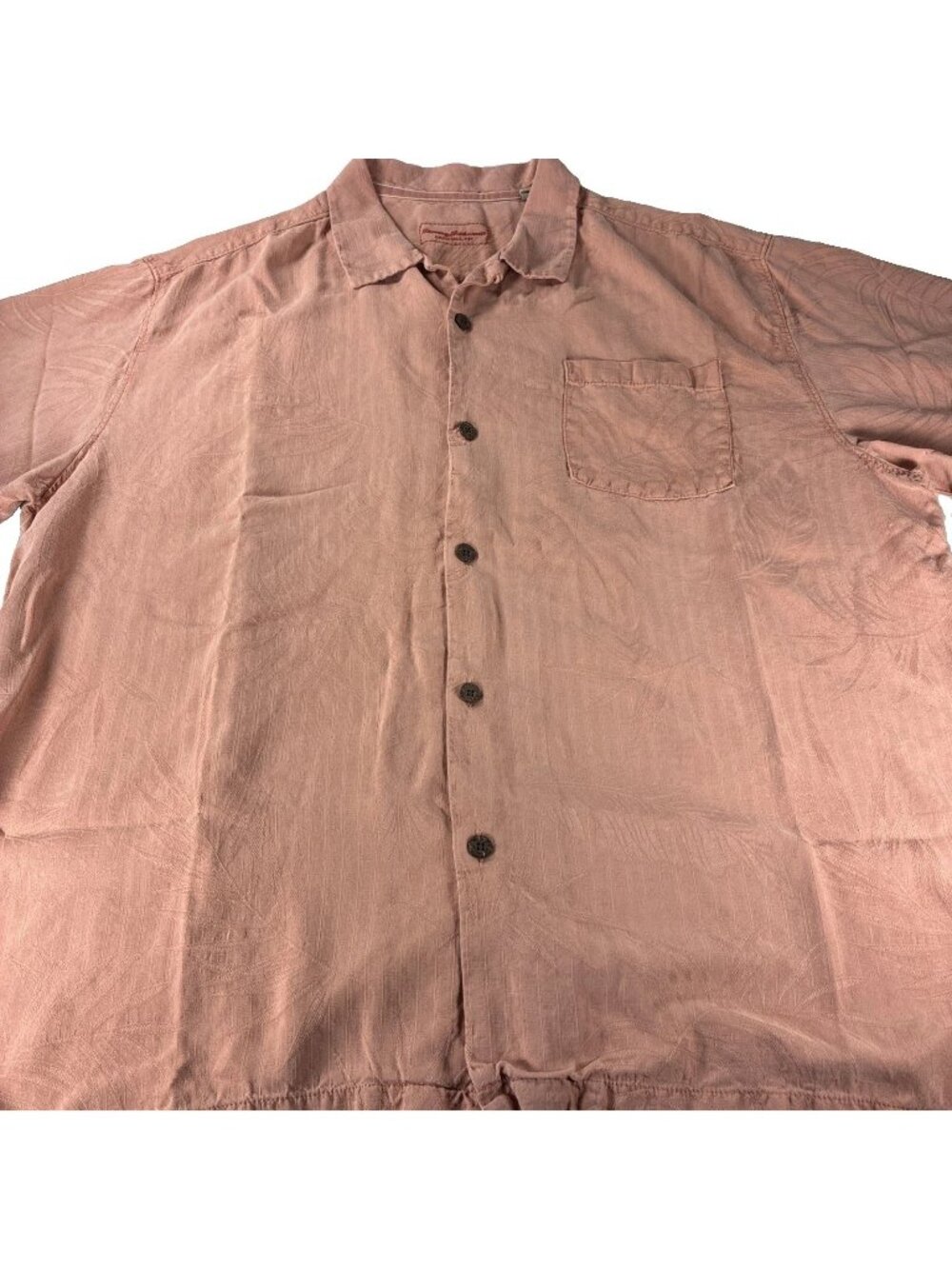 Tommy Bahama Mens XXL 100% Silk Camp Shirt Coral Peach Tonal Palm Leaves Top S/S